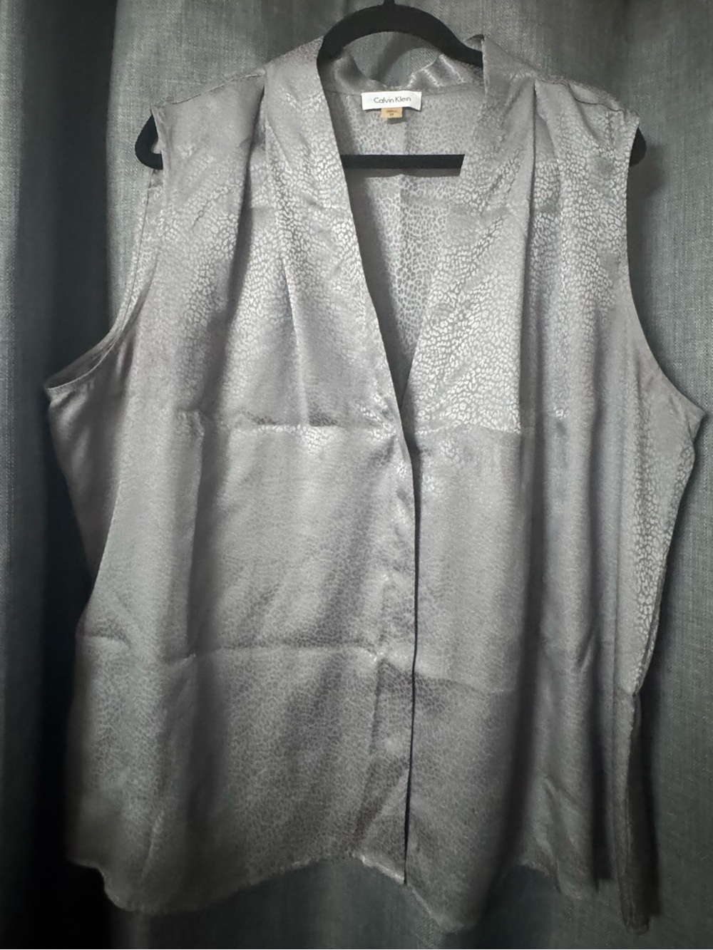 Calvin Klein Silver Satin V-Neck Sleeveless Top